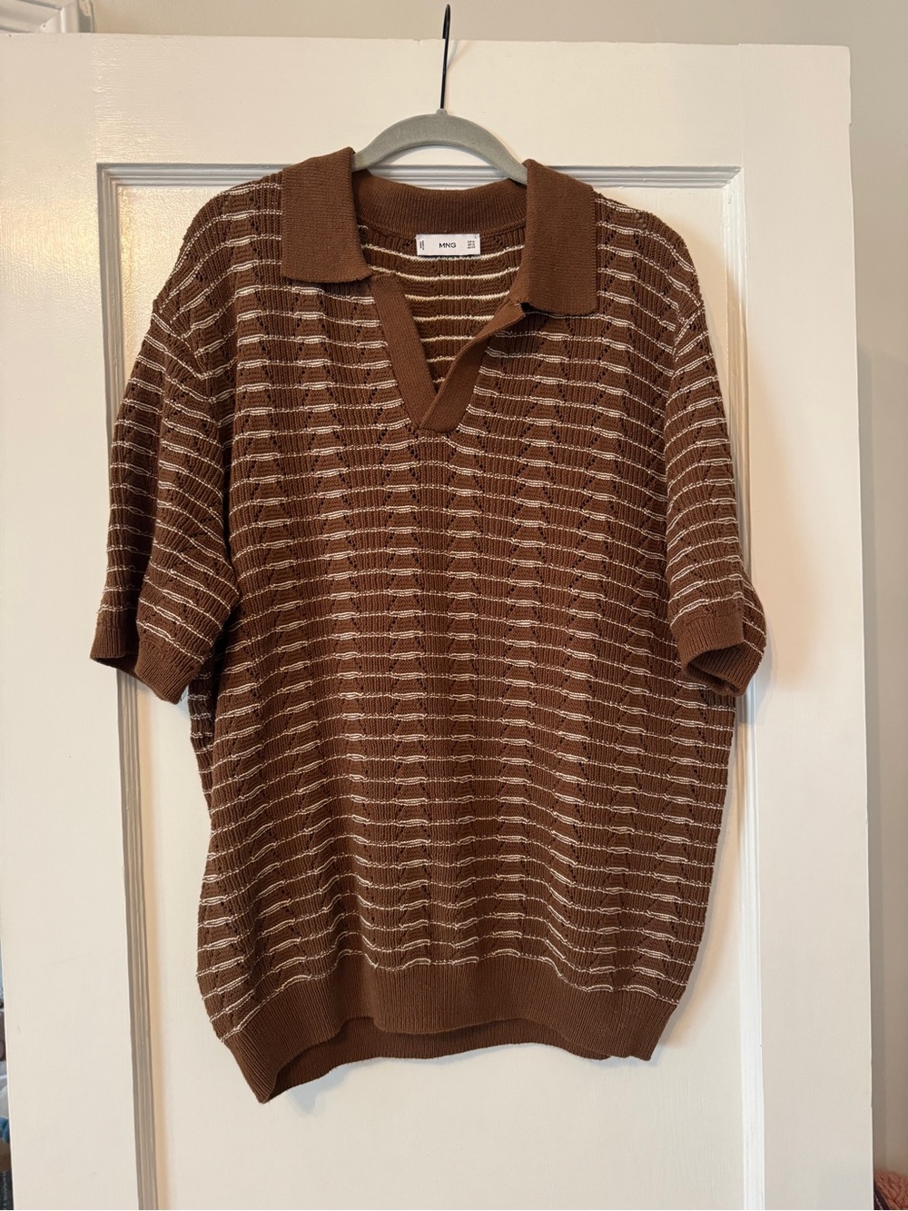 Mango Brown Short-Sleeve Striped Polo Knit